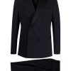 Men Double Breasted Suits Maison-Kitsune Lardini double-breasted Wool Suit Blue