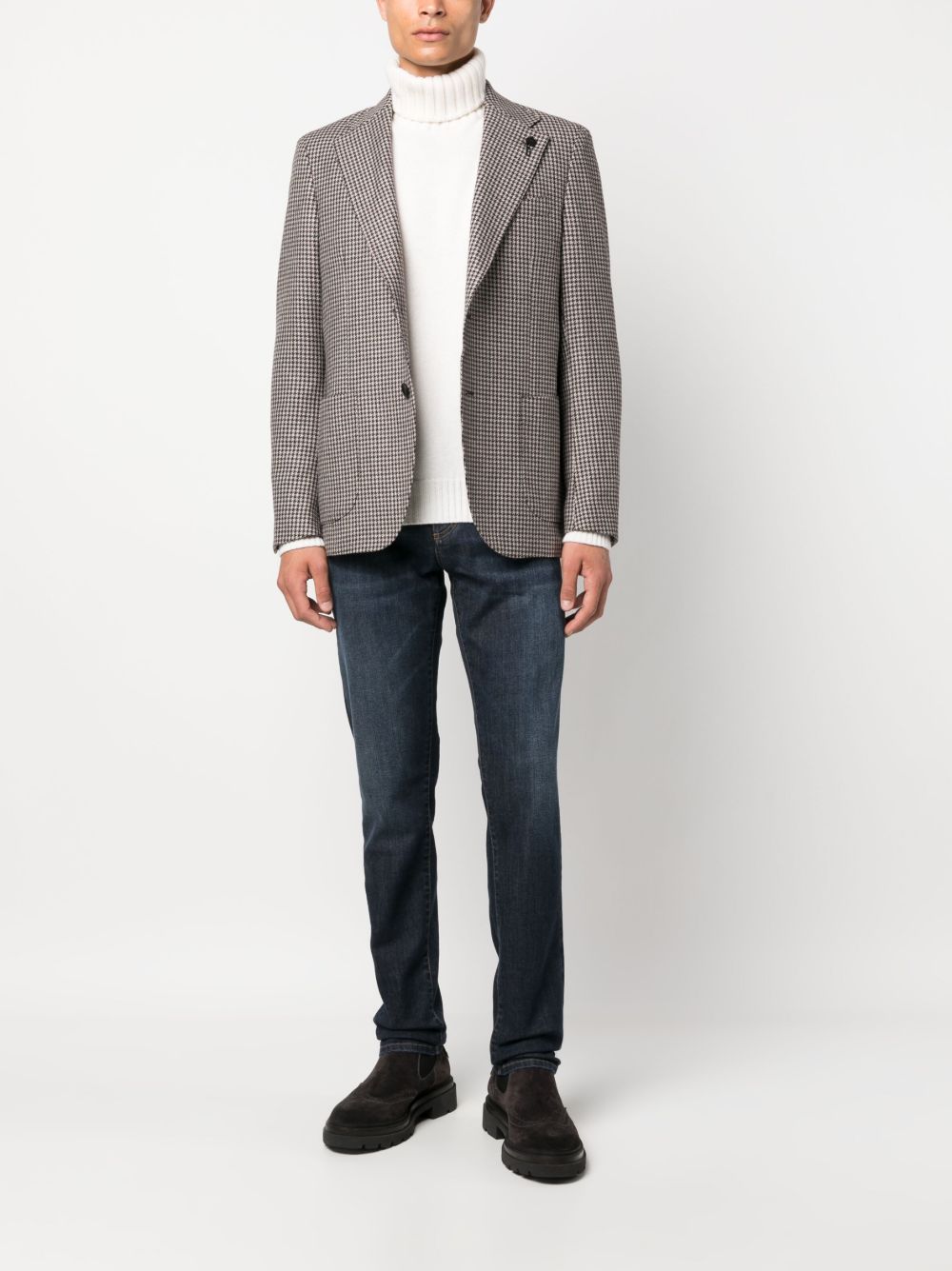 Maison-Kitsune Blazers Men Lardini houndstooth-pattern Wool Blazer Grey