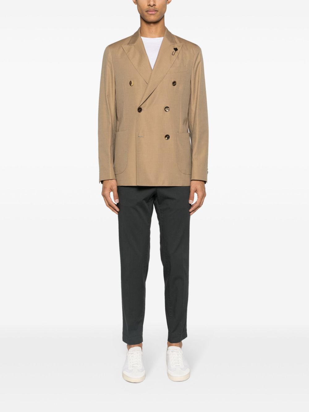 Men Blazers Maison-Kitsune Lardini brooch-detail double-breasted Blazer Neutrals