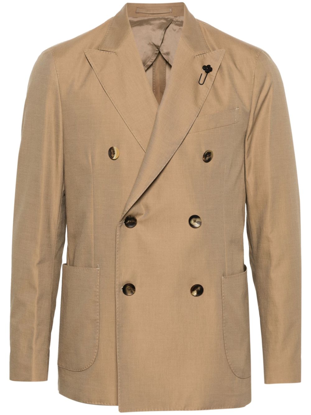 Men Blazers Maison-Kitsune Lardini brooch-detail double-breasted Blazer Neutrals