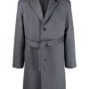 Lardini logo-appliqué Belted Wool Coat Grey Maison-Kitsune Men Single Breasted Coats