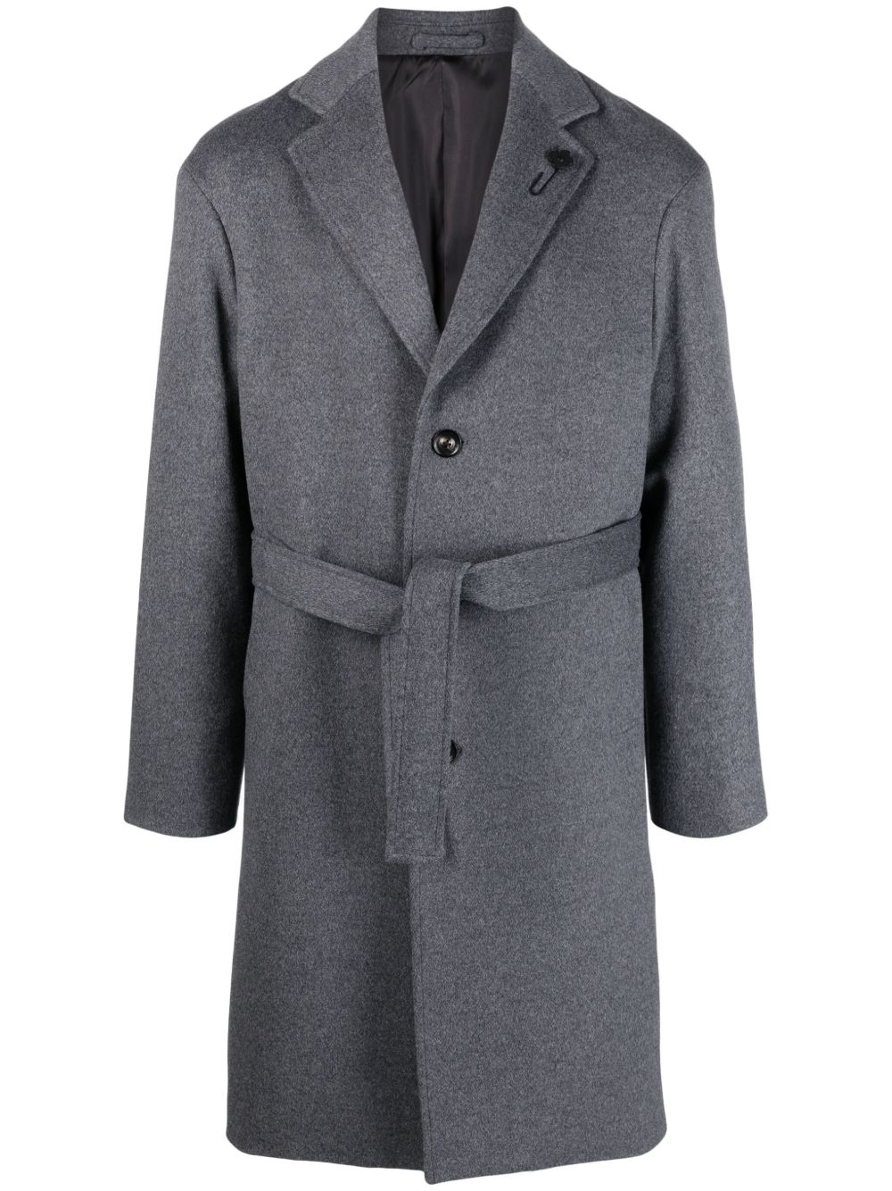 Lardini logo-appliqué Belted Wool Coat Grey Maison-Kitsune Men Single Breasted Coats
