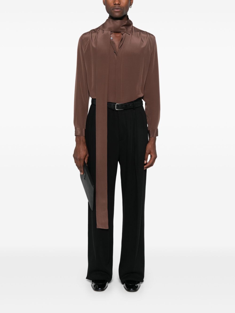 Men Shirts Maison-Kitsune Lardini sash-detail Shirt Brown
