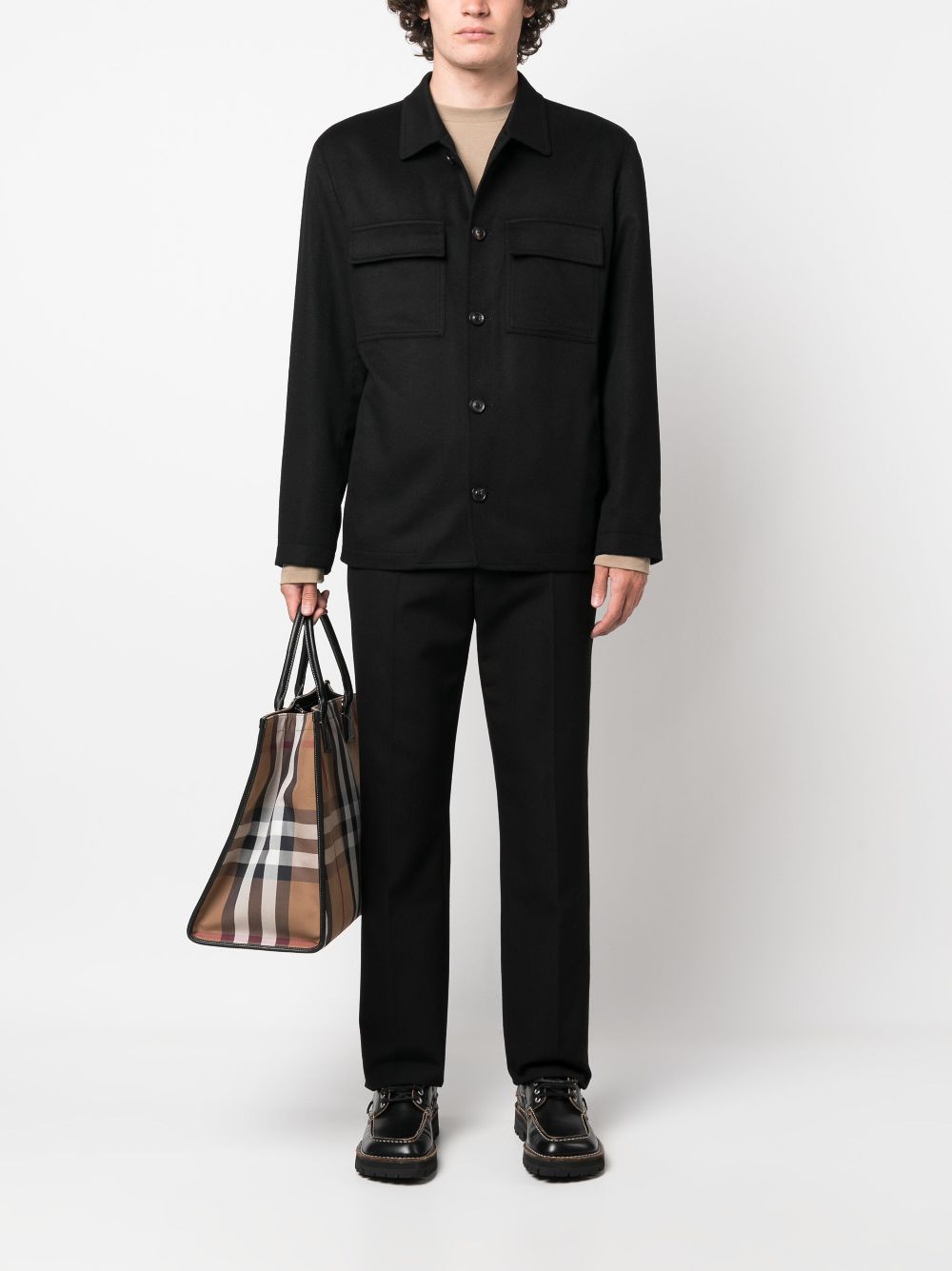 Maison-Kitsune Lardini button-up wool-blend Shirt Jacket Black Men Shirt Jackets