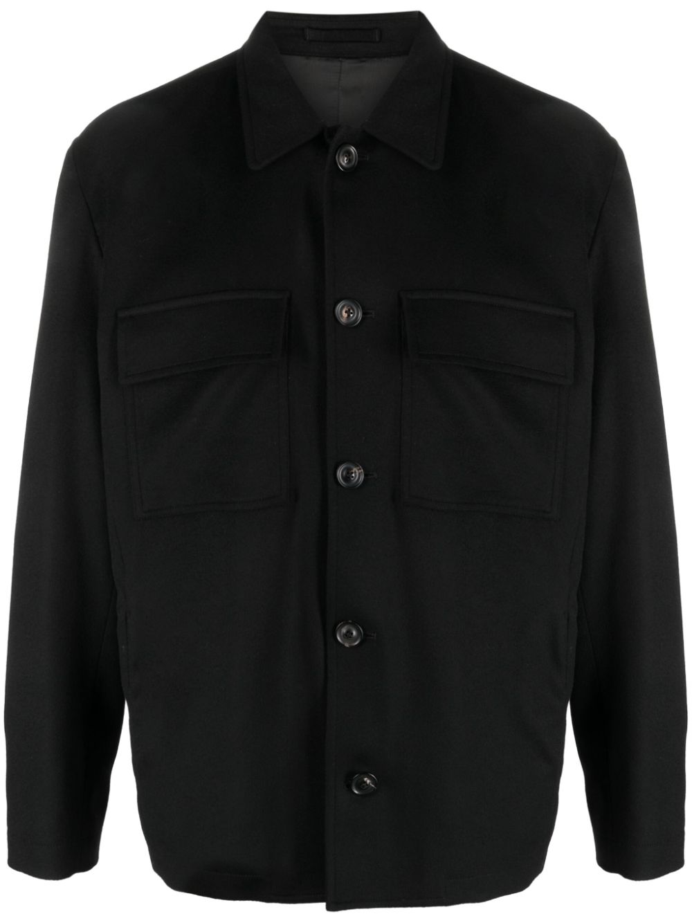Maison-Kitsune Lardini button-up wool-blend Shirt Jacket Black Men Shirt Jackets