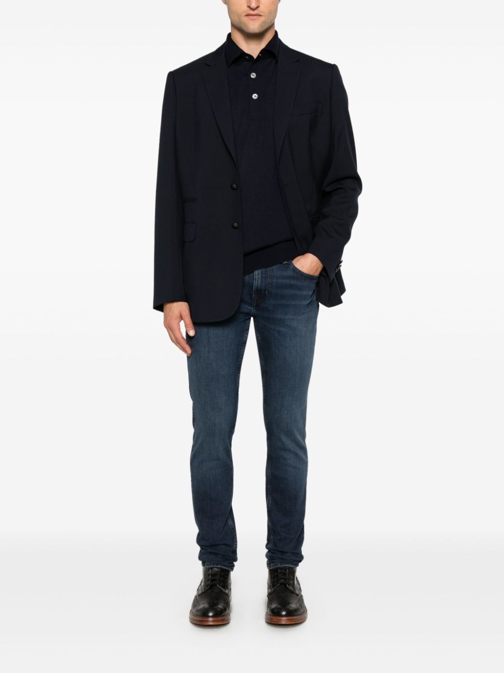 Men Knitted Sweaters Maison-Kitsune Lardini fine-knit Polo Top Blue