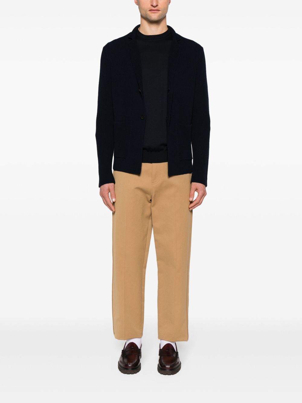 Lardini crew-neck Cotton Jumper Blue Maison-Kitsune Men Knitted Sweaters
