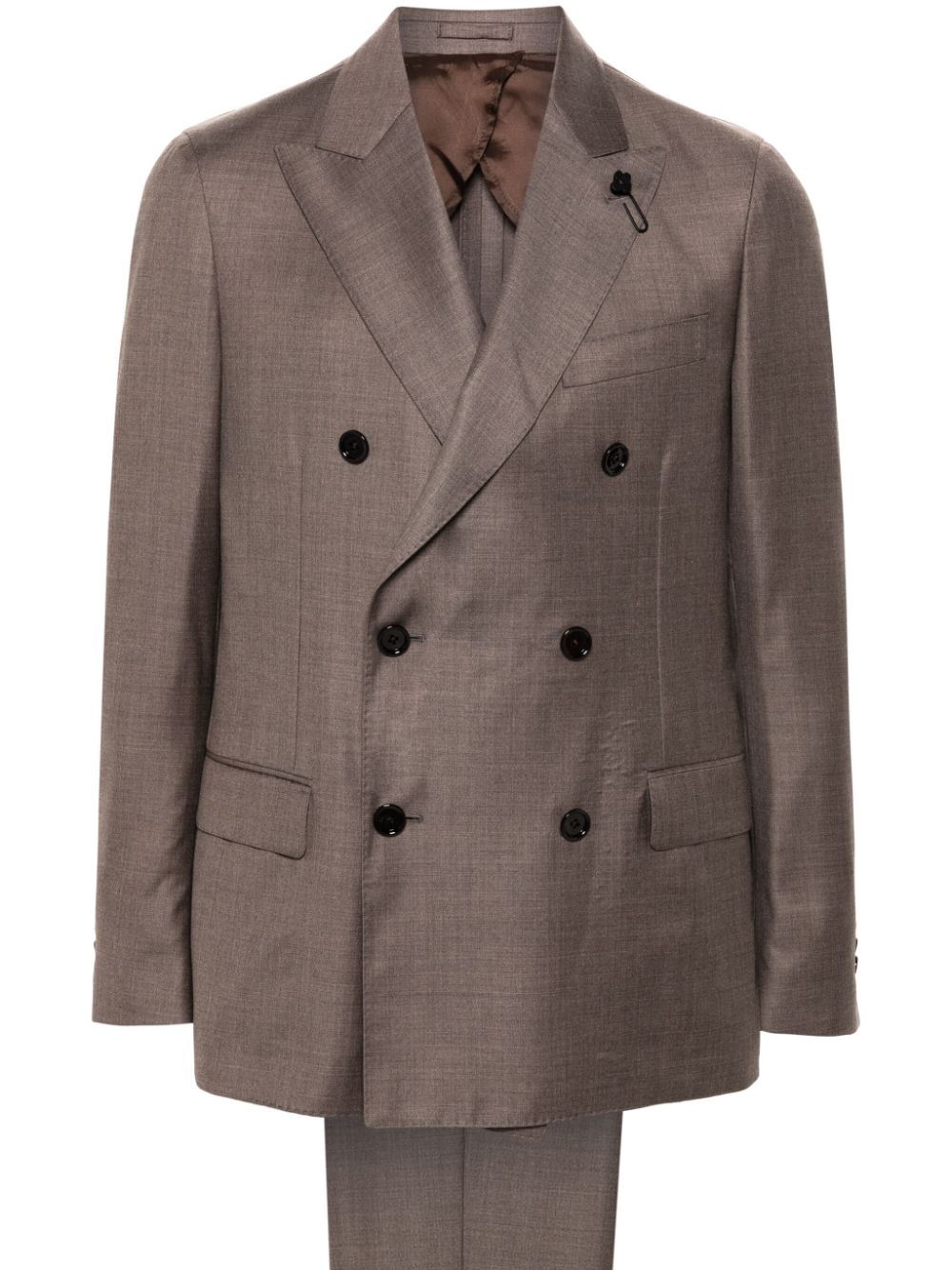 Maison-Kitsune Double Breasted Suits Men Lardini logo-brooch Suit Brown