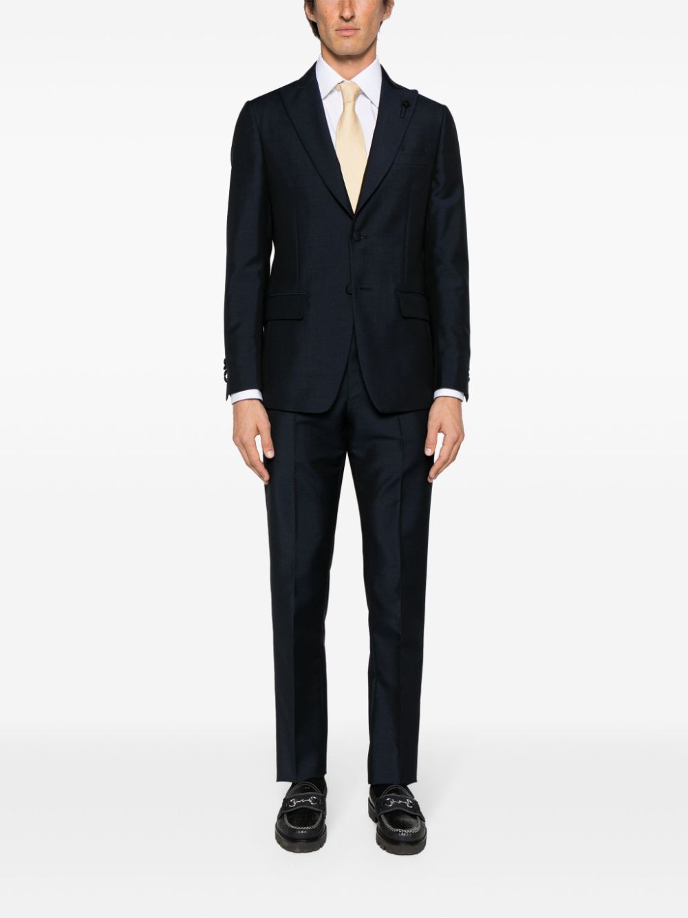 Men Single Breasted Suits Maison-Kitsune Lardini single-breasted Wool Blend Suit Blue