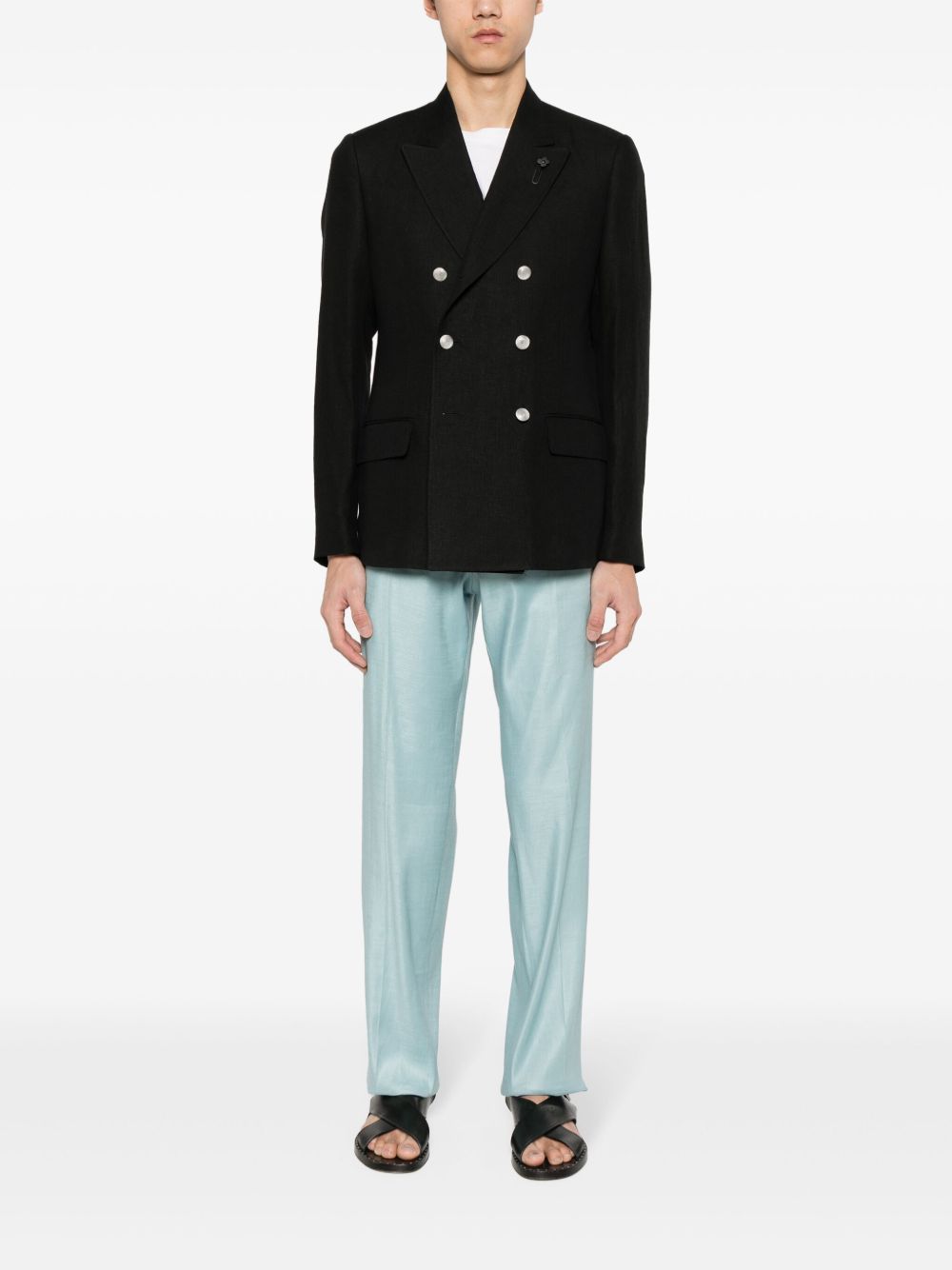 Maison-Kitsune Lardini Attitude Linen double-breasted Blazer Black Men Blazers