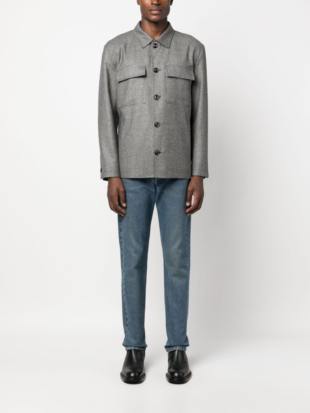 Men Shirt Jackets Maison-Kitsune Lardini Micro houndstooth-pattern Shirt Jacket Black