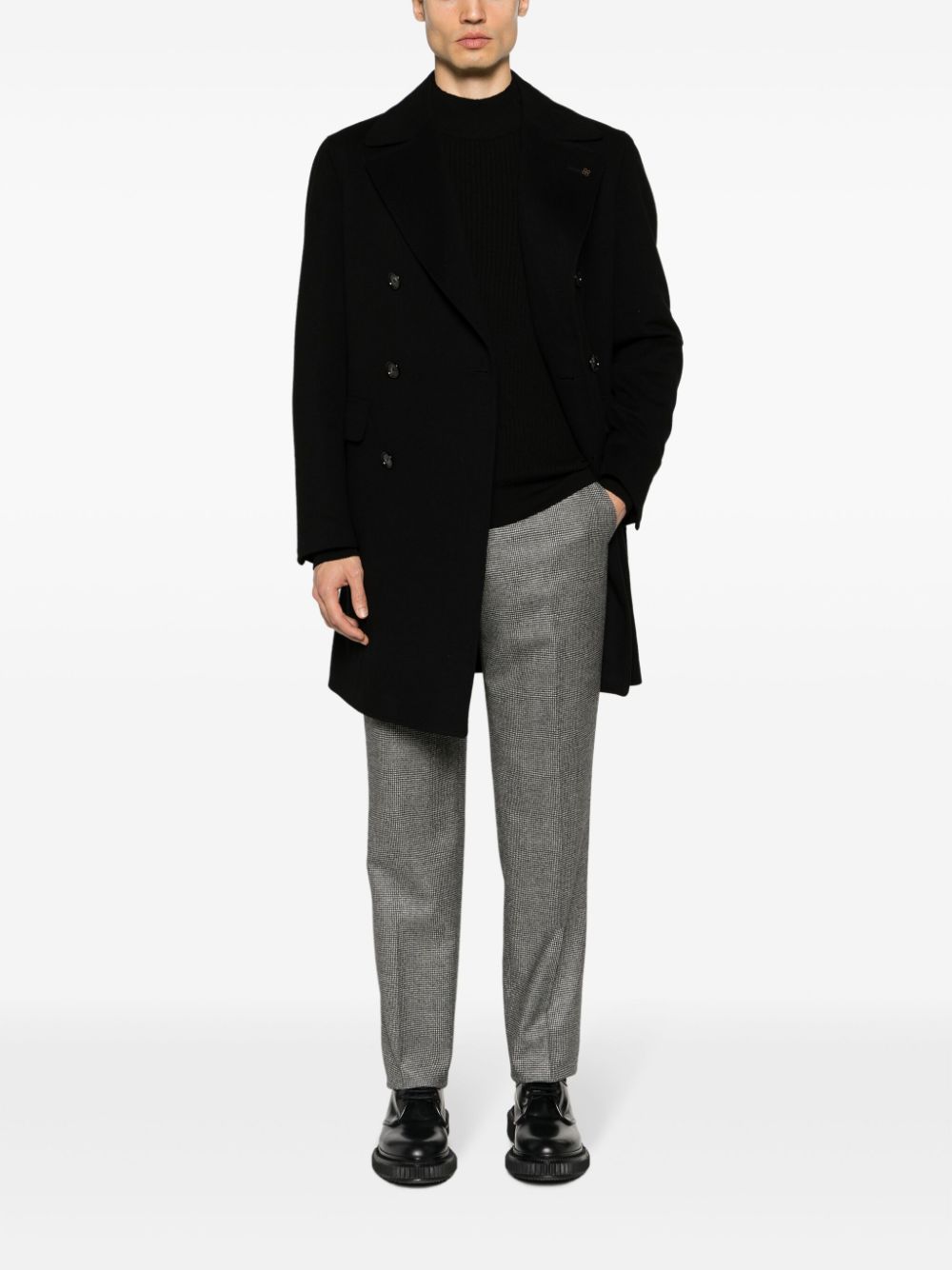 Maison-Kitsune Tapered Pants Men Lardini Kurt houndstooth-pattern Tapered Trousers Black