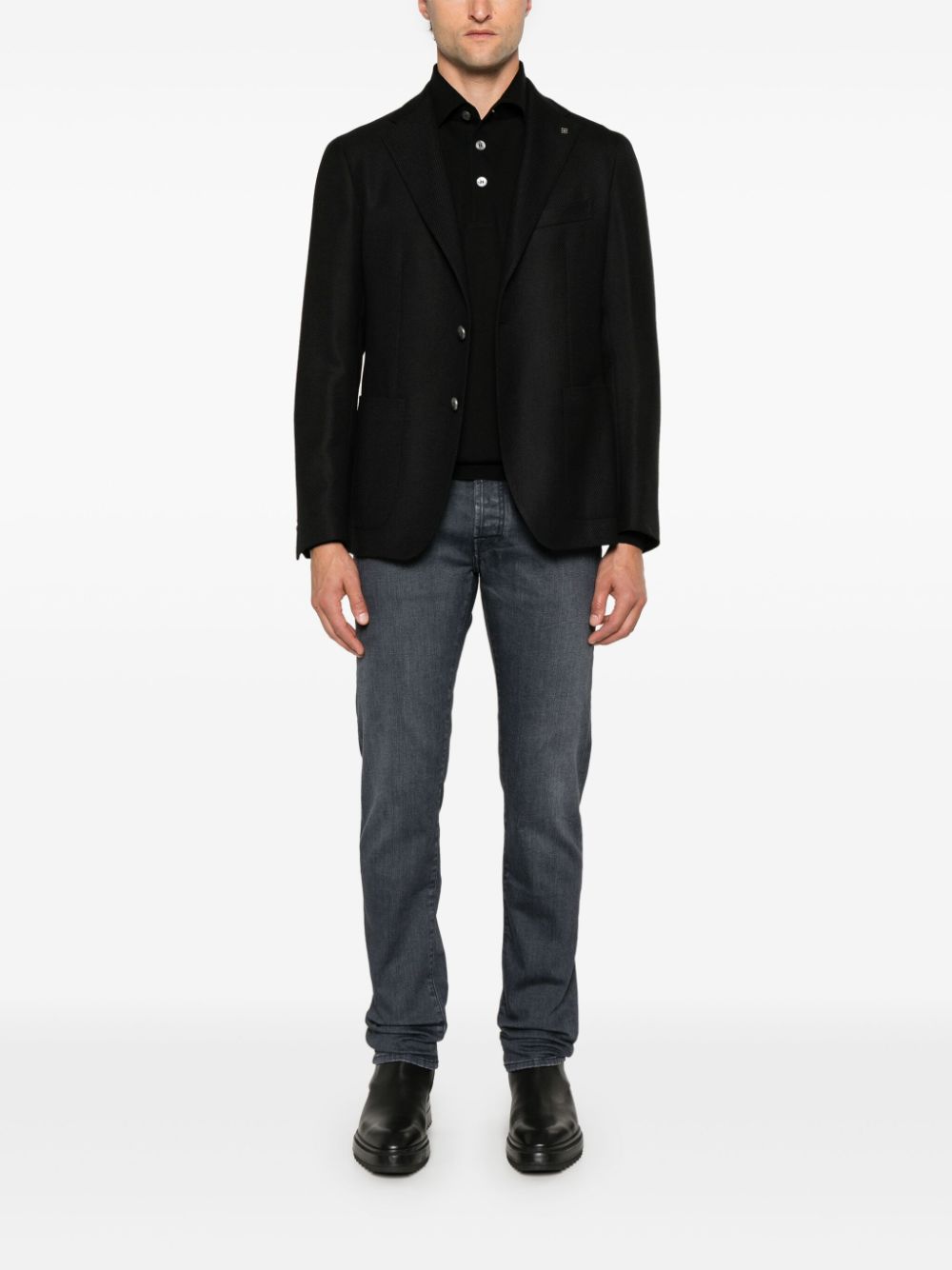 Lardini fine-knit Polo Top Black Maison-Kitsune Men Knitted Sweaters