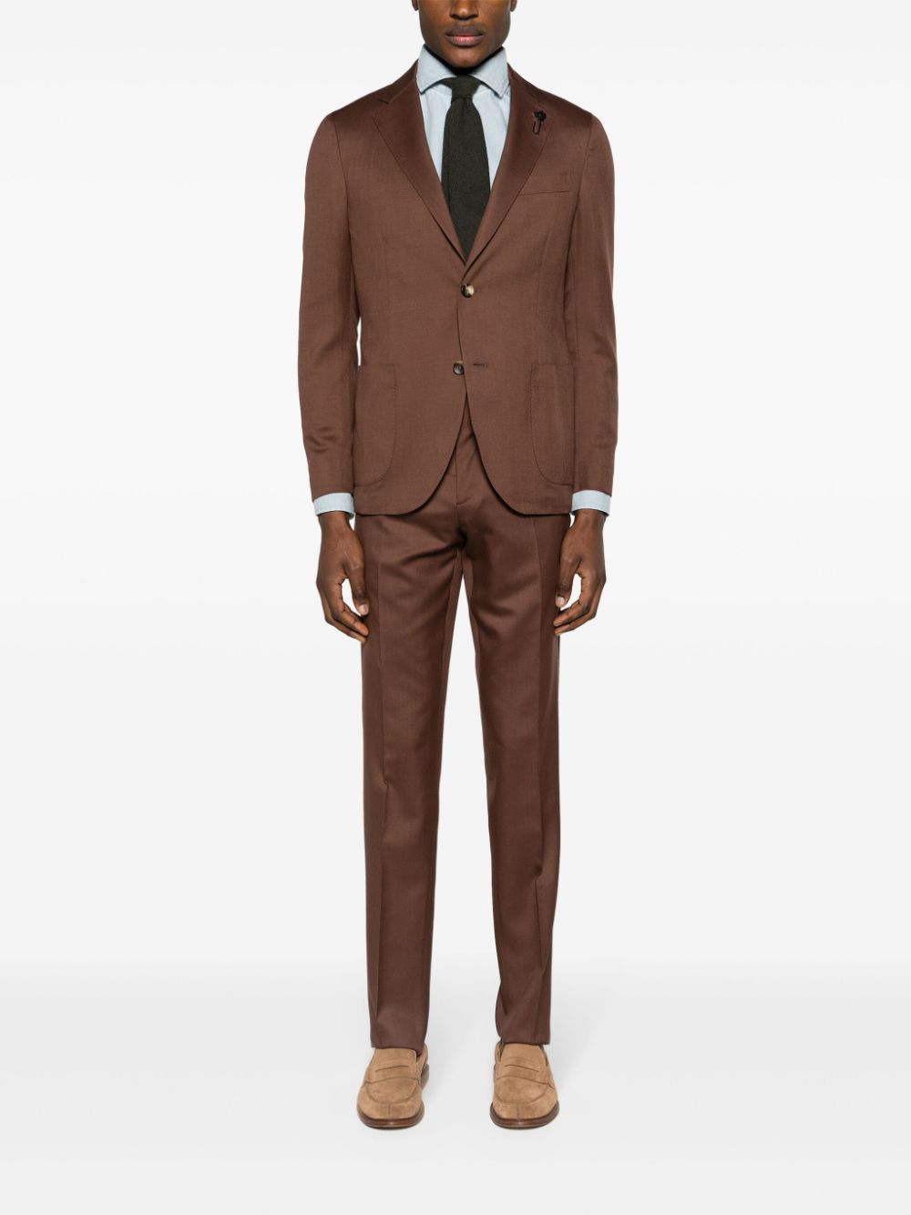 Maison-Kitsune Single Breasted Suits Men Lardini brooch-detail single-breasted Suit Brown