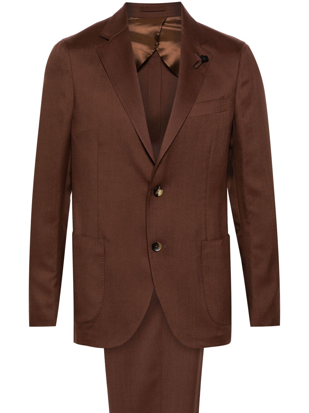 Maison-Kitsune Single Breasted Suits Men Lardini brooch-detail single-breasted Suit Brown