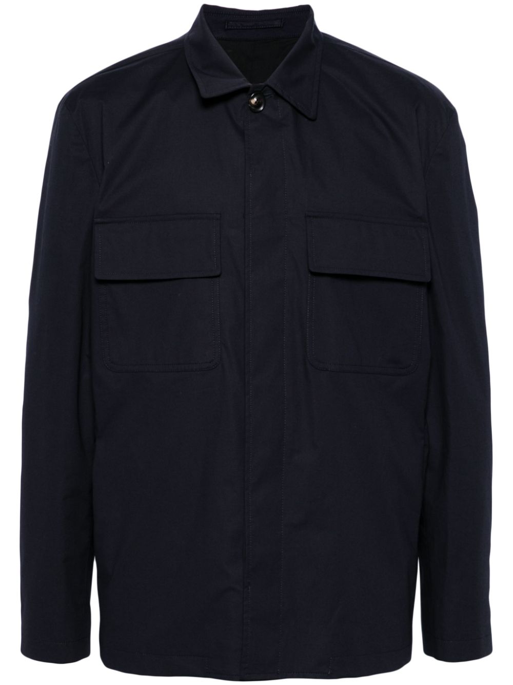 Maison-Kitsune Lardini flap-pocket Cotton Shirt Jacket Blue Men Shirt Jackets