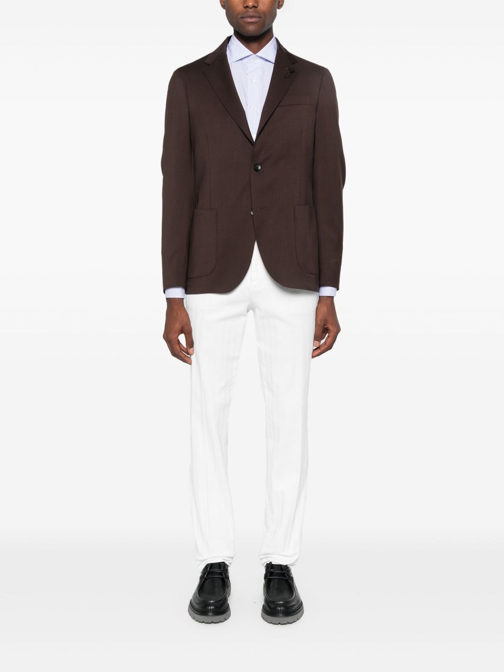 Maison-Kitsune Blazers Men Lardini brooch-logo Appliqué Blazer Brown