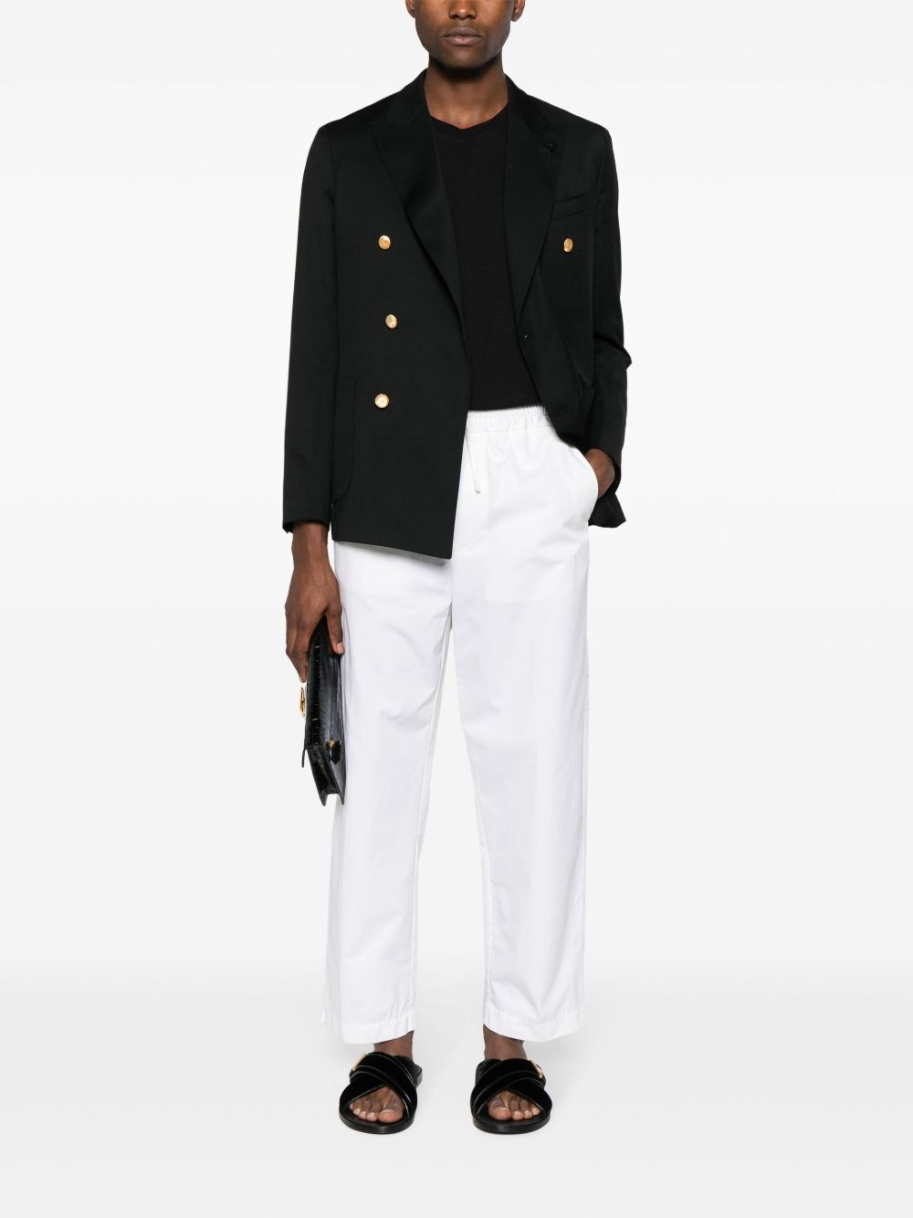 Maison-Kitsune Lardini mid-rise Tapered Cotton Trousers White Men Tapered Pants
