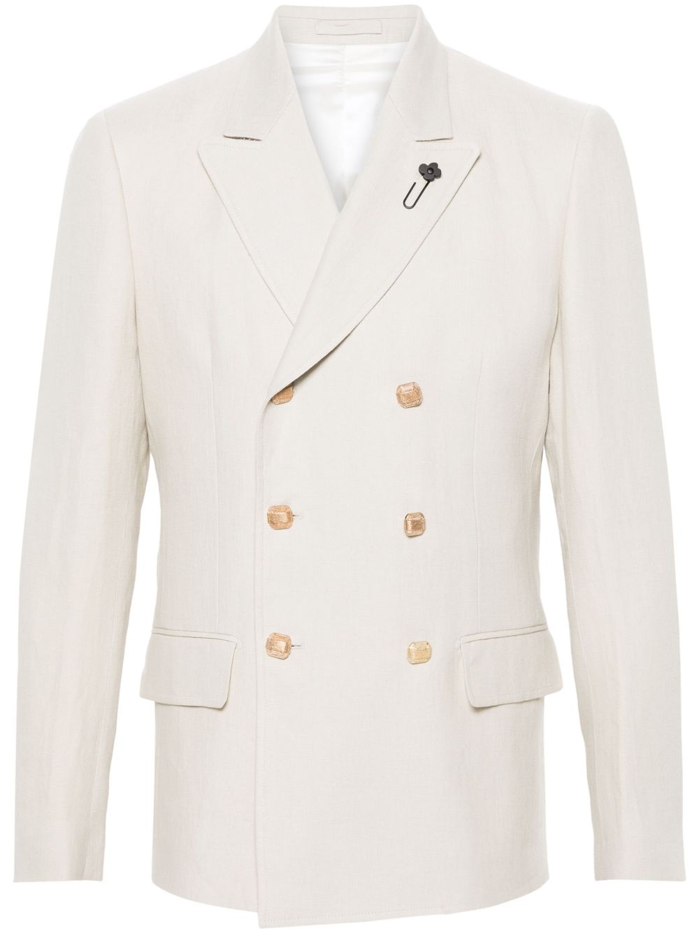 Men Blazers Maison-Kitsune Lardini double-breasted Linen Blazer Neutrals