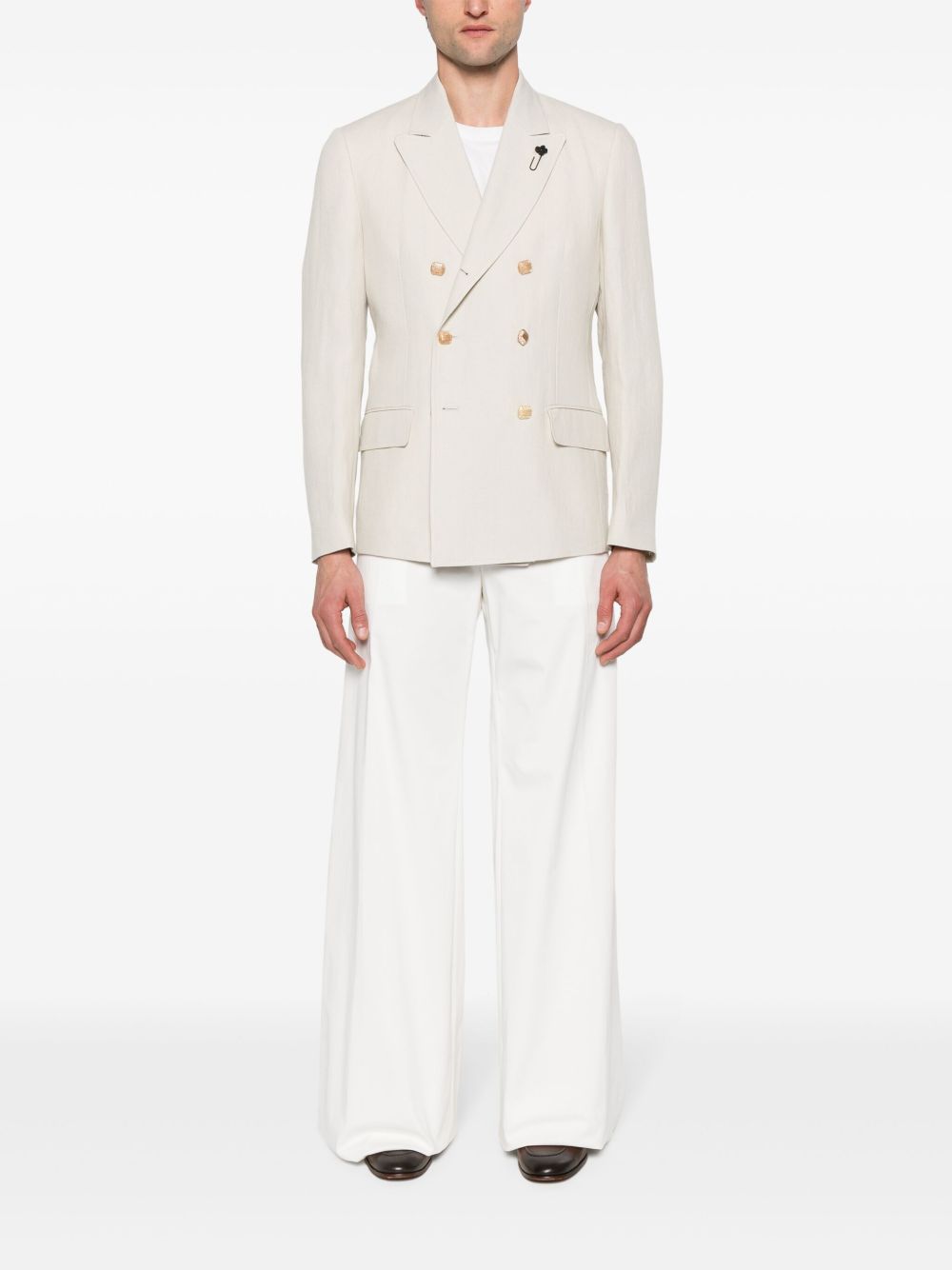 Men Blazers Maison-Kitsune Lardini double-breasted Linen Blazer Neutrals