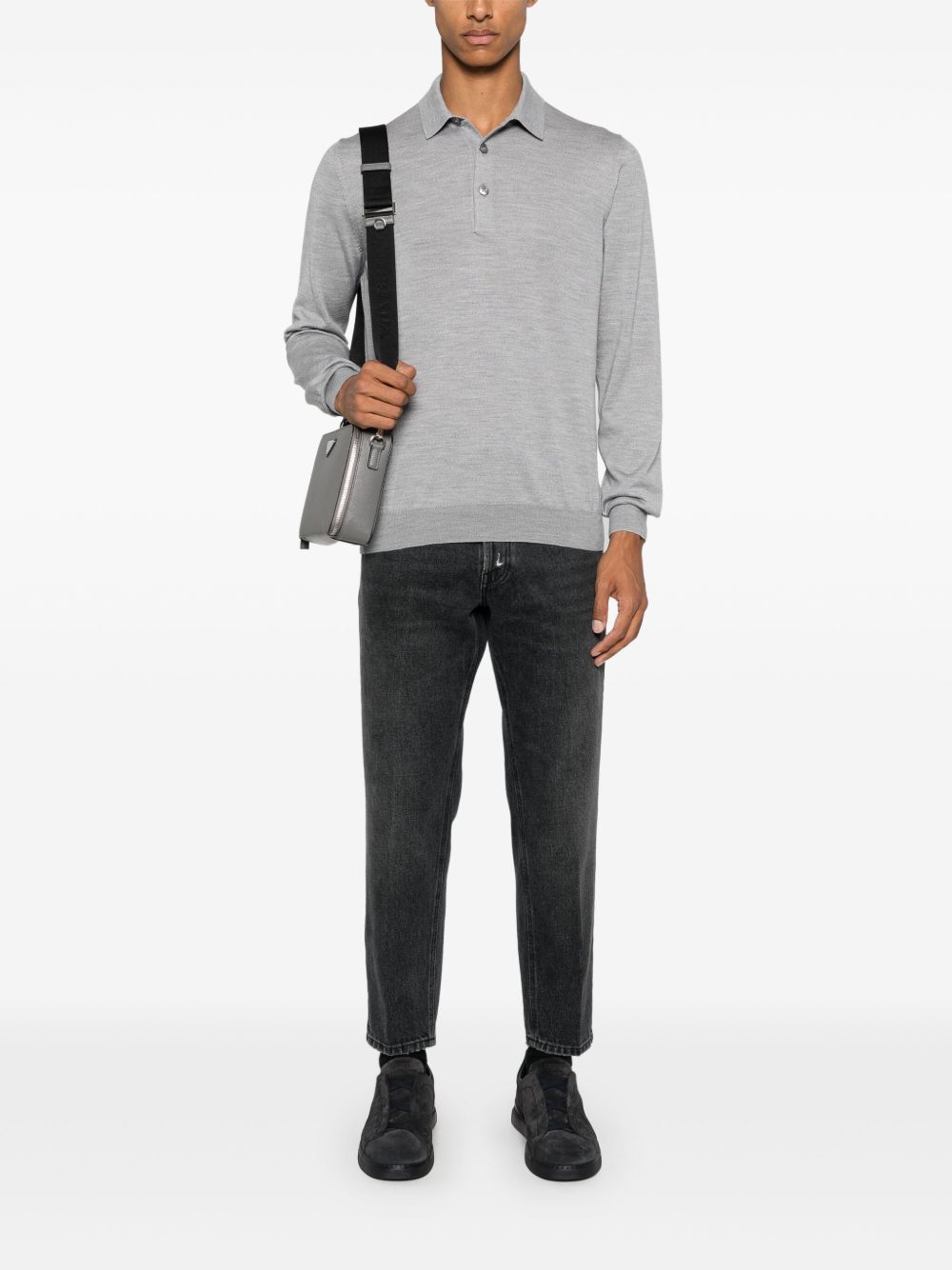Maison-Kitsune Polo Shirts Men Lardini Virgin Wool Polo Shirt Grey