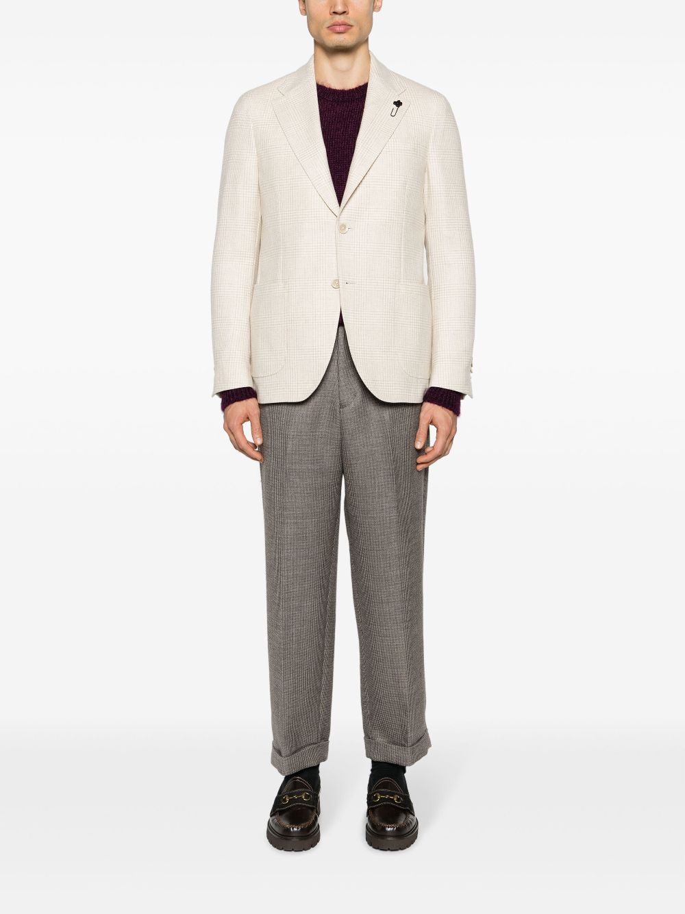Men Blazers Maison-Kitsune Lardini prince-of-wales-check Wool Blazer Neutrals