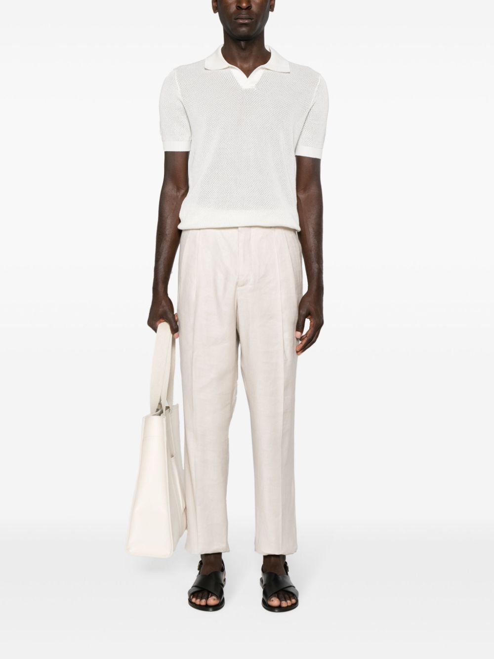 Maison-Kitsune Tapered Pants Men Lardini linen-blend Tapered Trousers Neutrals