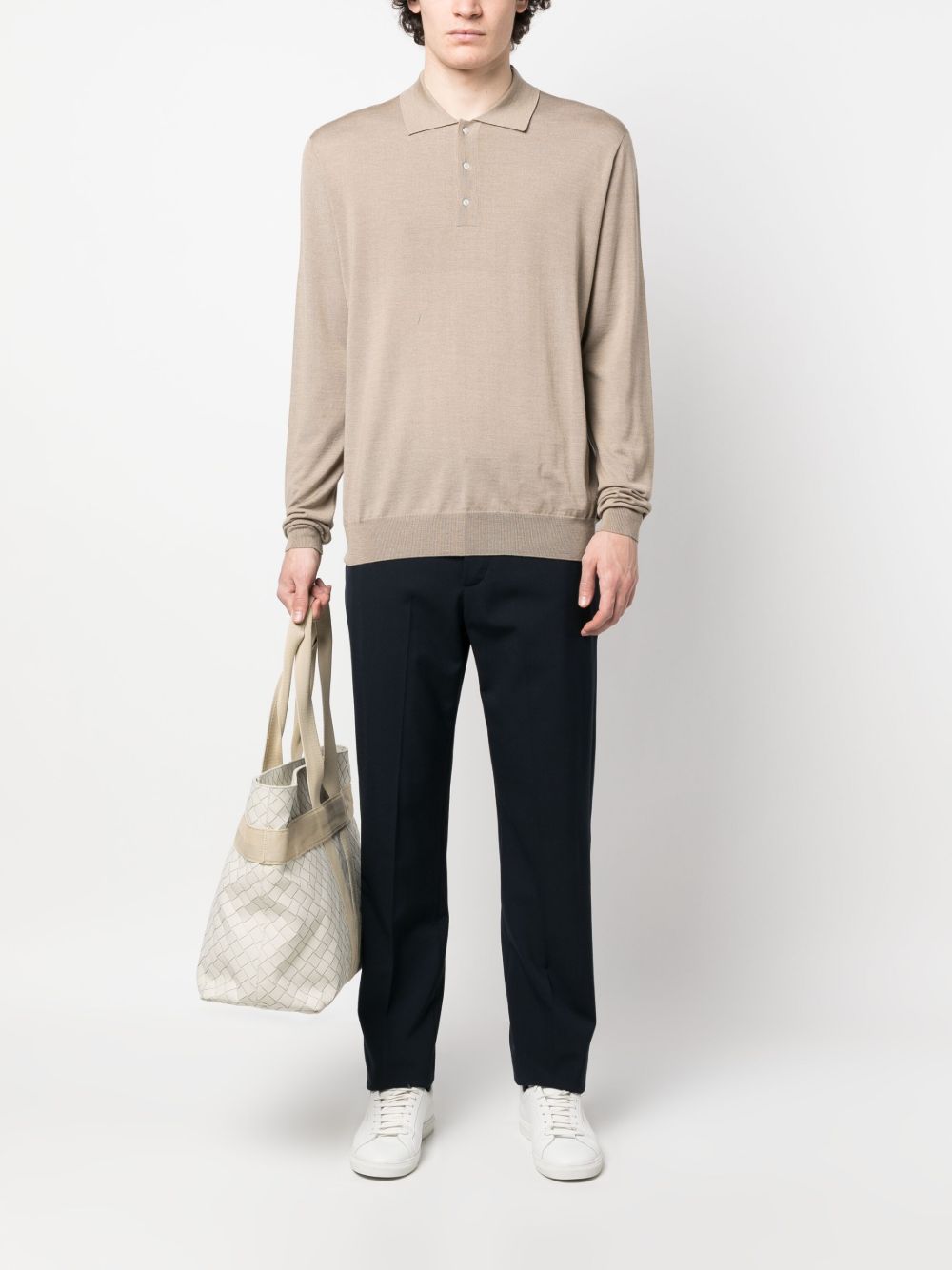 Men Polo Shirts Maison-Kitsune Lardini long-sleeve Knitted Polo Shirt Neutrals