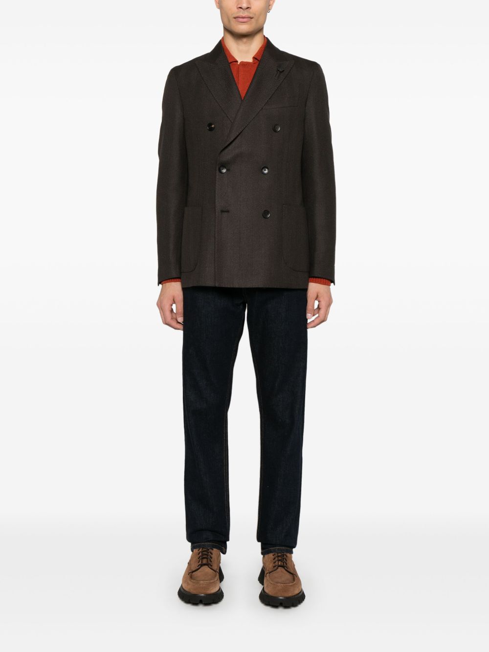 Lardini Herringbone Blazer Brown Maison-Kitsune Men Blazers