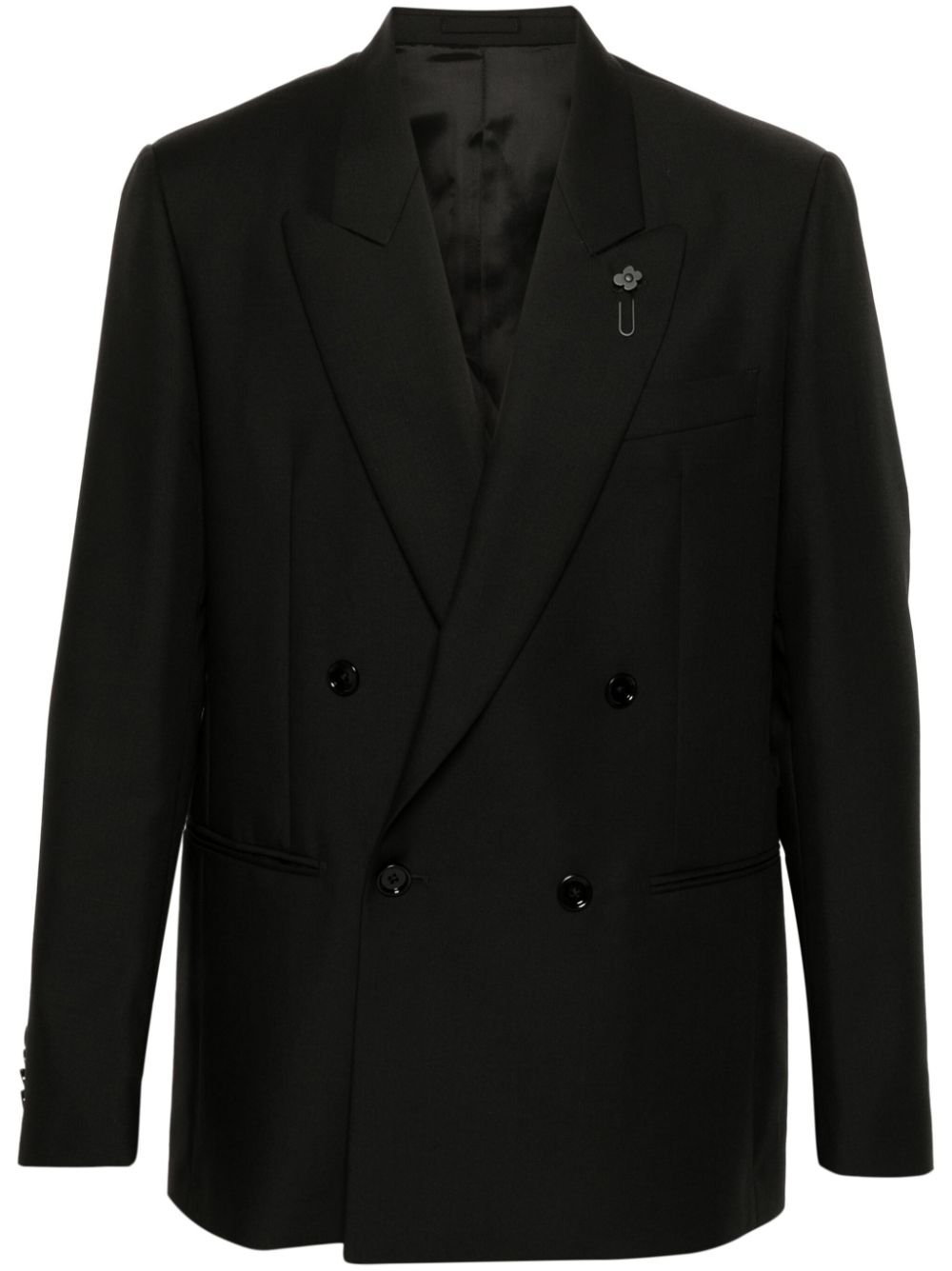 Men Blazers Maison-Kitsune Lardini twill-weave double-breasted Blazer Black