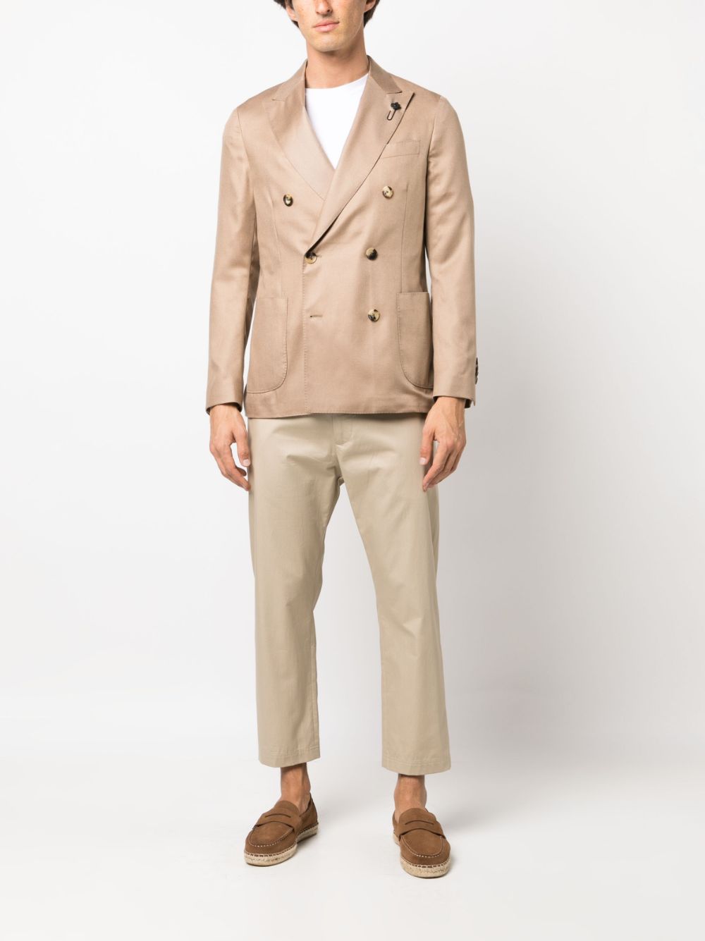 Men Blazers Maison-Kitsune Lardini double-breasted satin-finish Blazer Neutrals