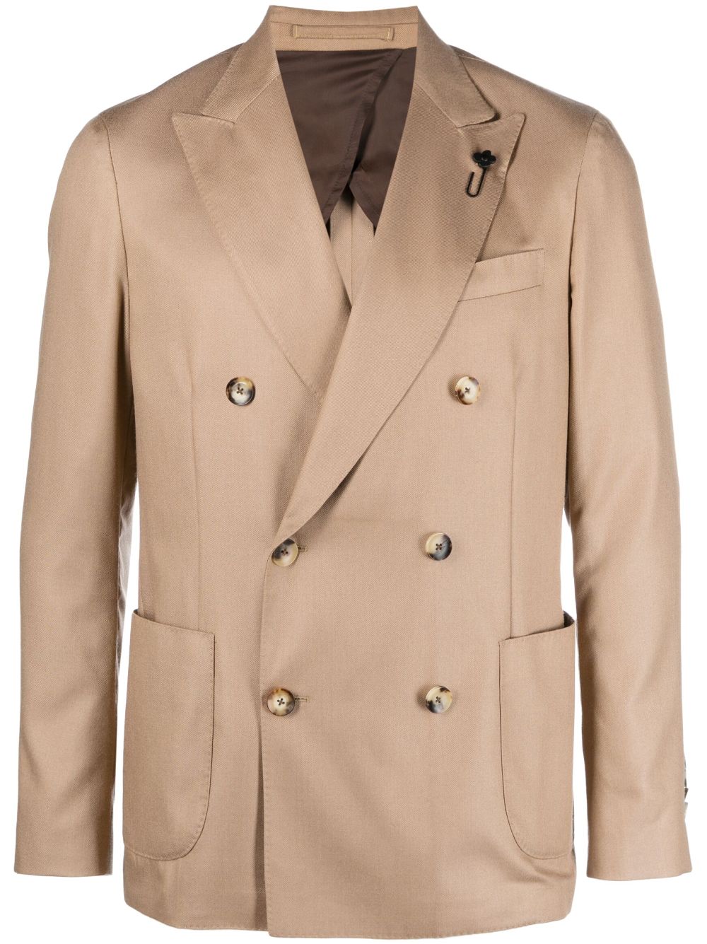 Men Blazers Maison-Kitsune Lardini double-breasted satin-finish Blazer Neutrals