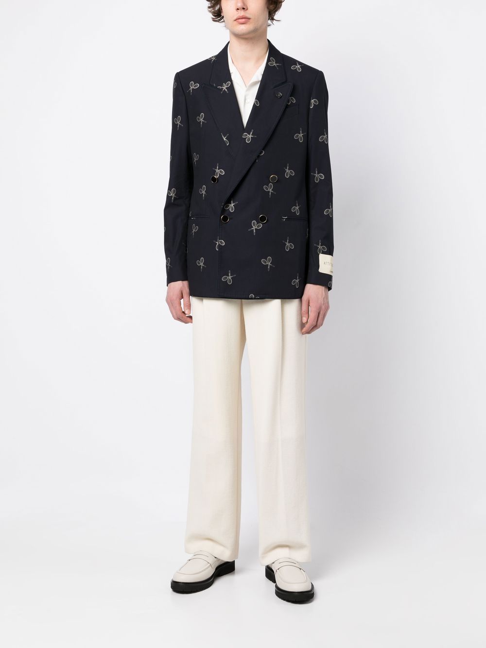 Maison-Kitsune Lardini racket-print double-breasted Blazer Blue Men Blazers