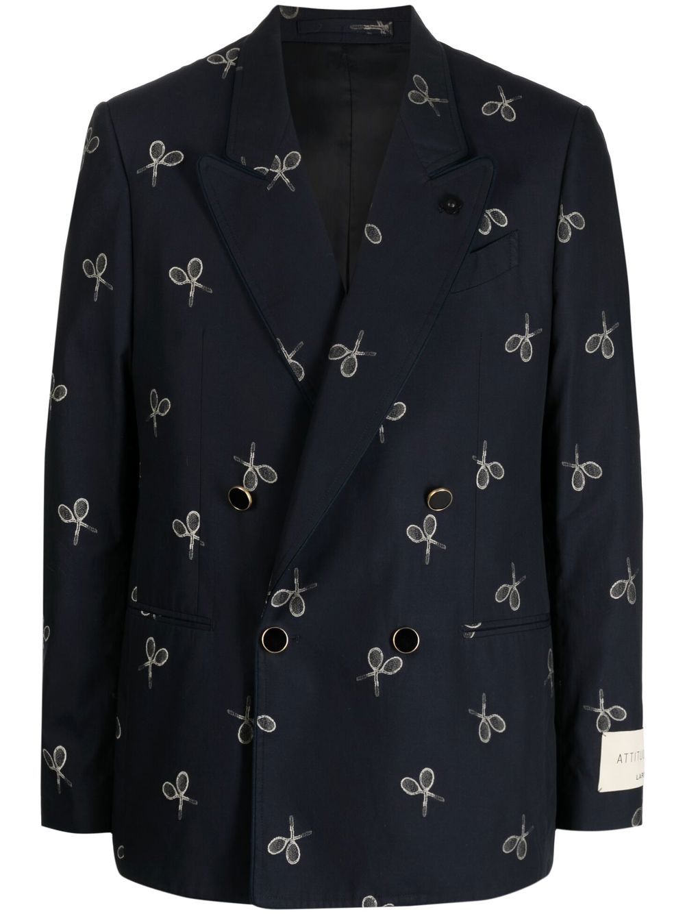 Maison-Kitsune Lardini racket-print double-breasted Blazer Blue Men Blazers