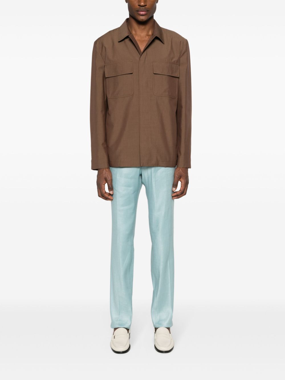 Men Shirt Jackets Maison-Kitsune Lardini spread-collar Shirt Jacket Brown