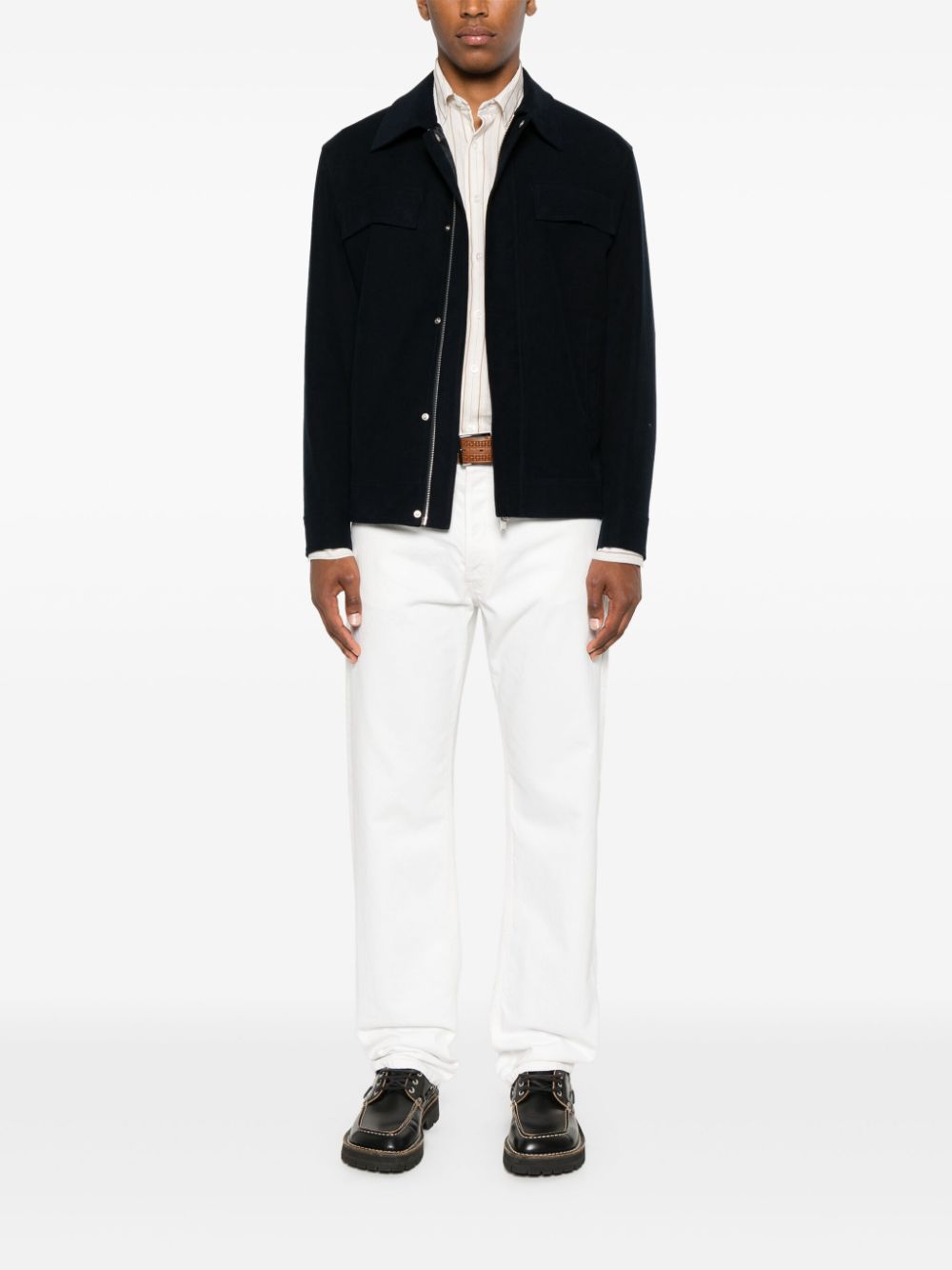 Maison-Kitsune Shirt Jackets Men Lardini non-brushed-fleece Shirt Jacket Blue