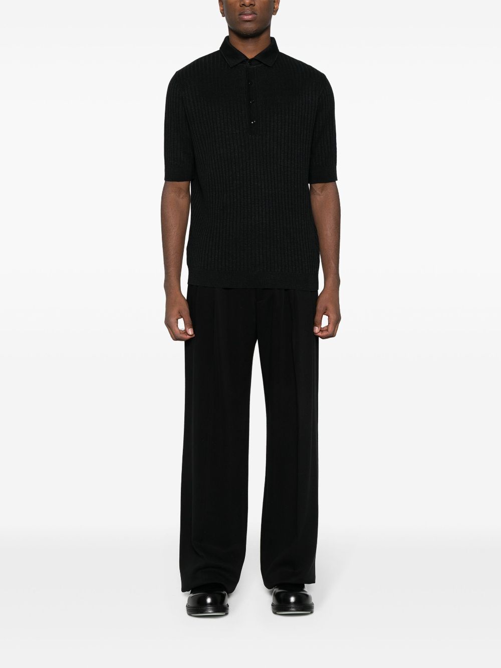 Maison-Kitsune Lardini ribbed-knit Polo Shirt Black Men Polo Shirts