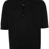 Maison-Kitsune Lardini ribbed-knit Polo Shirt Black Men Polo Shirts