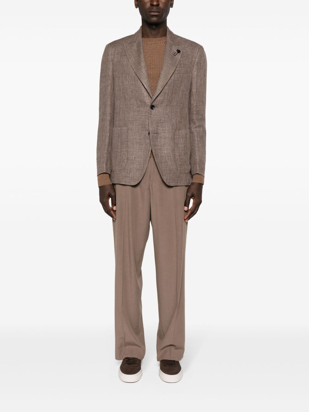 Men Blazers Maison-Kitsune Lardini single-breasted Linen Blend Blazer Brown