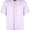 Lardini short-sleeved Linen Shirt Purple Maison-Kitsune Men Shirts