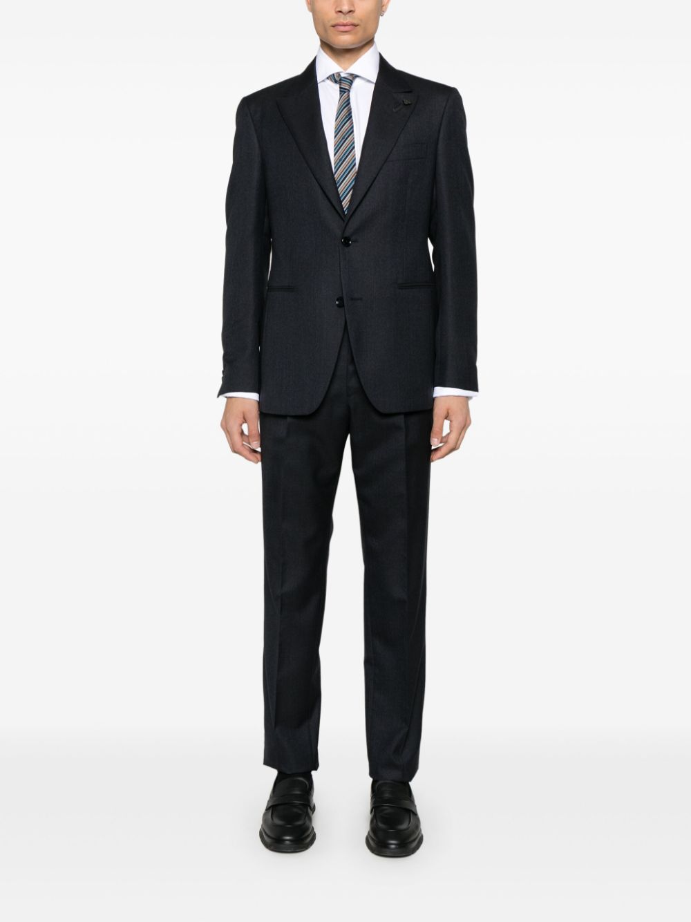 Maison-Kitsune Single Breasted Suits Men Lardini Virgin Wool Suit Blue