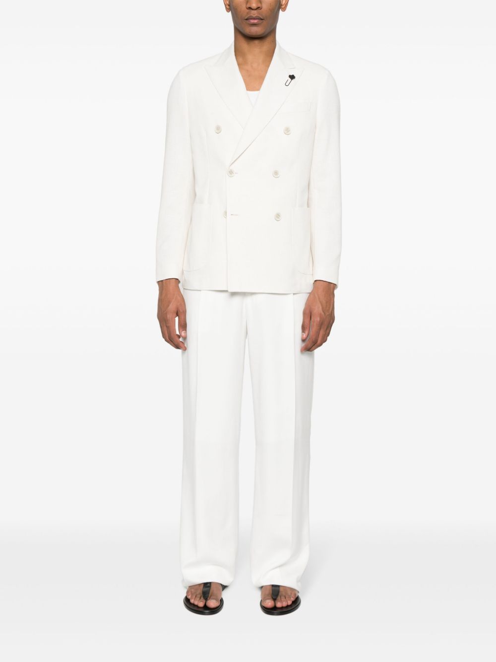 Men Blazers Maison-Kitsune Lardini floral-brooch double-breasted Blazer Neutrals