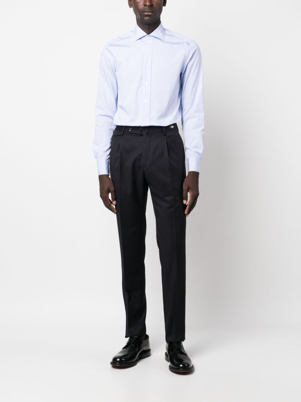 Maison-Kitsune Shirts Men Lardini stripe-pattern Cotton Shirt Blue