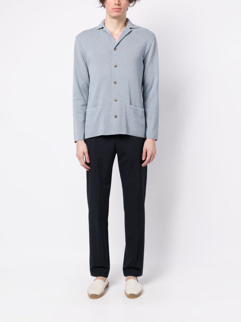 Lardini Ribbed Knit Shirt Blue Maison-Kitsune Men Shirts