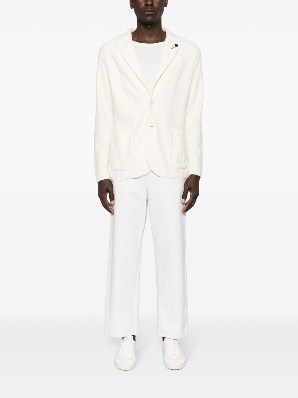 Maison-Kitsune Blazers Men Lardini chevron-knit single-breasted Blazer White