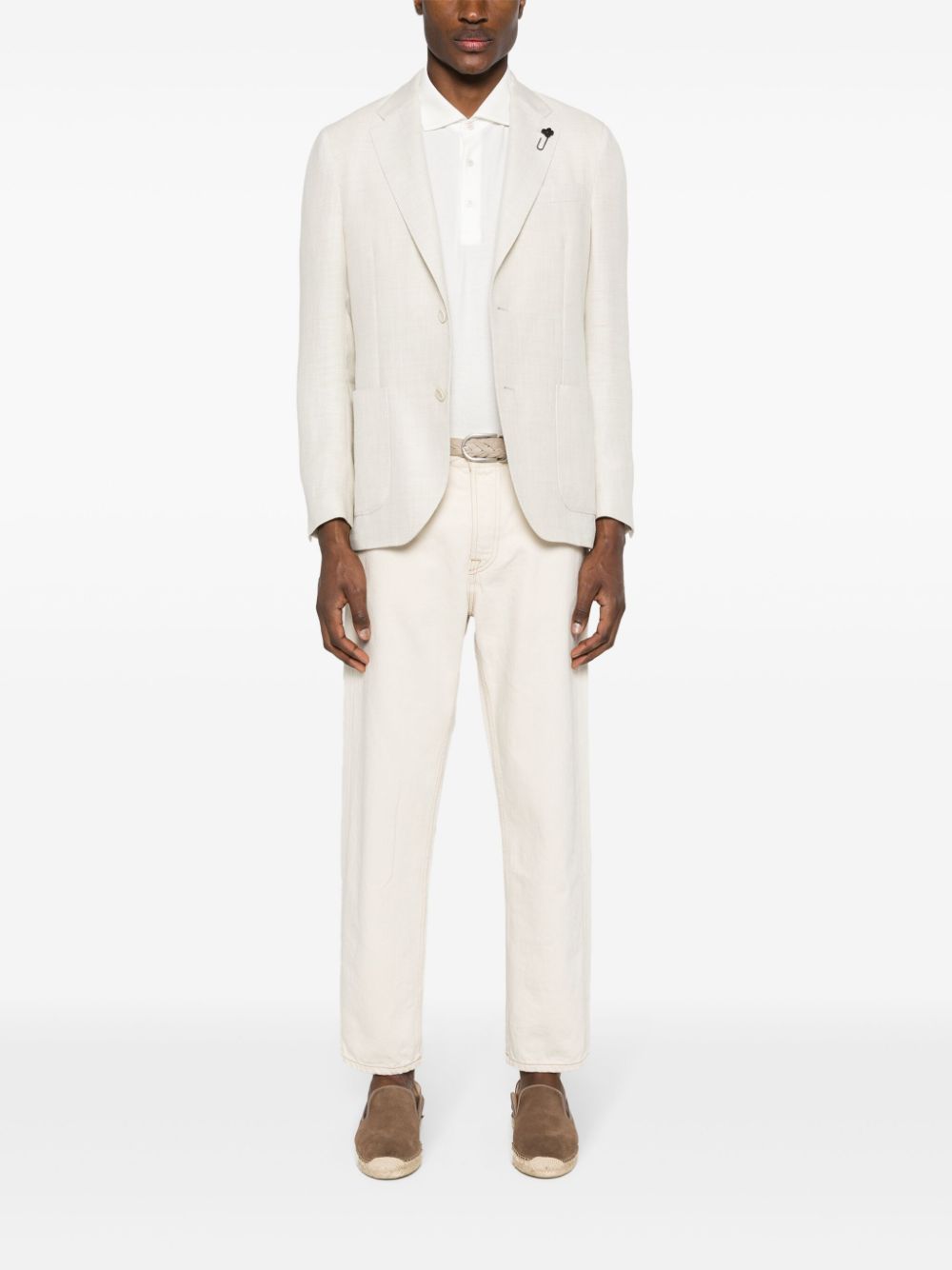 Men Blazers Maison-Kitsune Lardini basket-weave single-breasted Blazer Neutrals