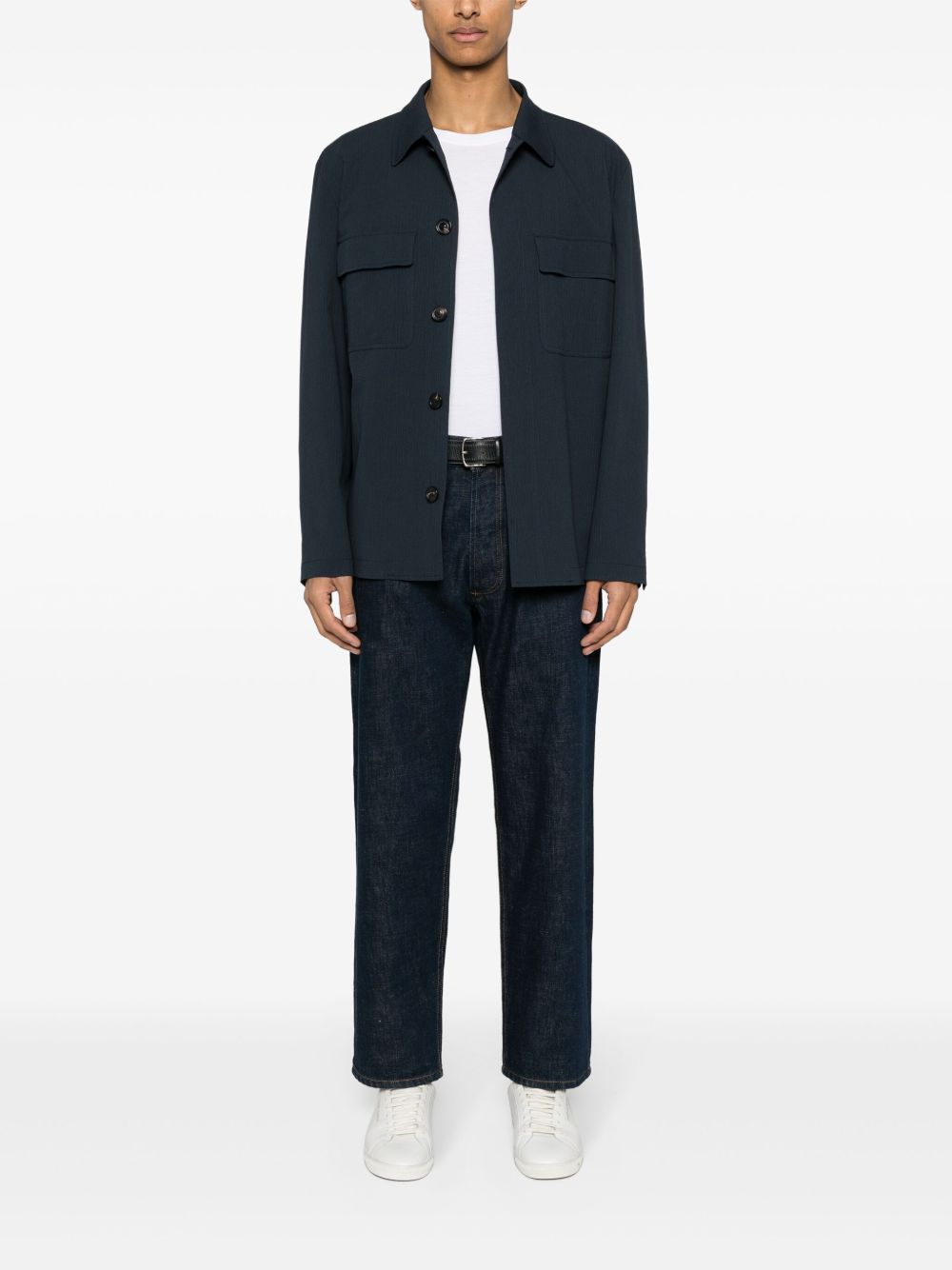 Men Shirt Jackets Maison-Kitsune Lardini Textured Cotton Shirt Jacket Blue