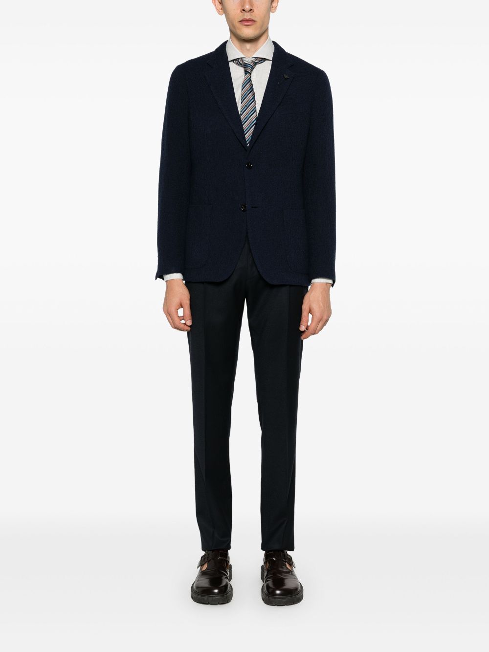 Lardini Knitted single-breasted Blazer Blue Men Blazers Maison-Kitsune