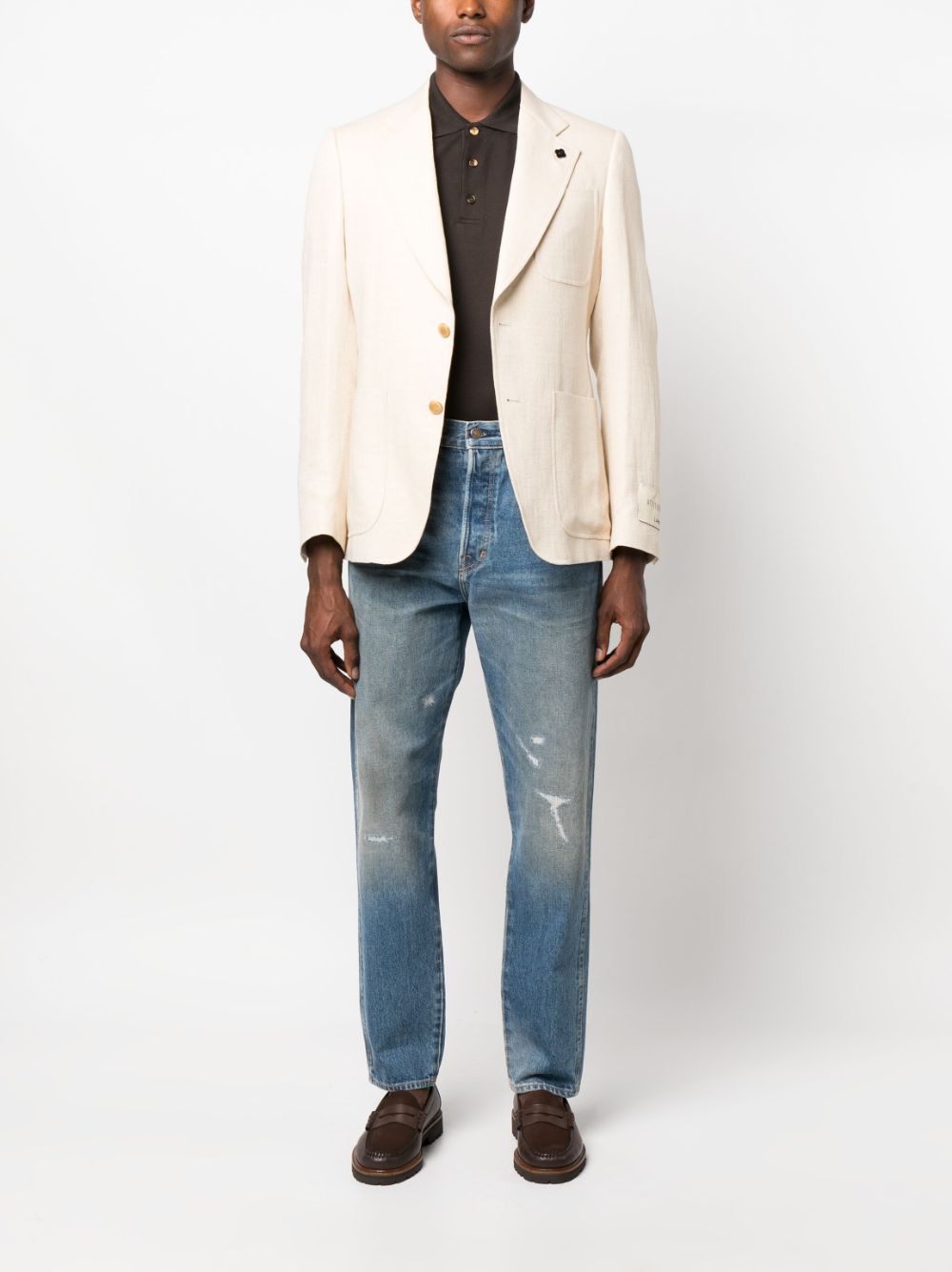 Lardini single-breasted cotton-blend Blazer Neutrals Men Blazers Maison-Kitsune