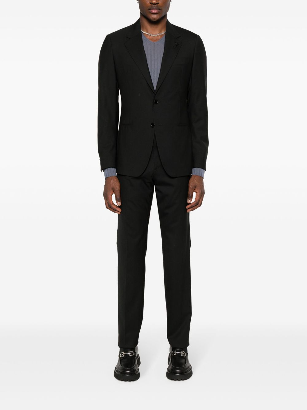Men Single Breasted Suits Maison-Kitsune Lardini Single Breasted Wool Suit Black